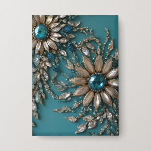 Iridescent teal glass beads rectangle button