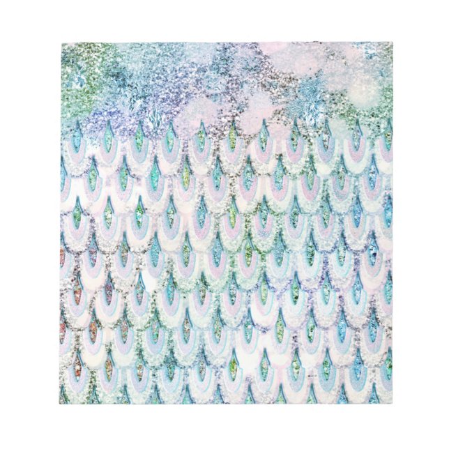 Iridescent teal Glitter Mermaid Fish Scales Notepad (Front)