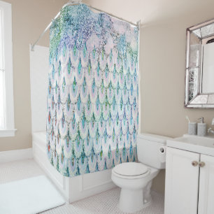Iridescent teal Glitter Mermaid Fish Scales Shower Curtain
