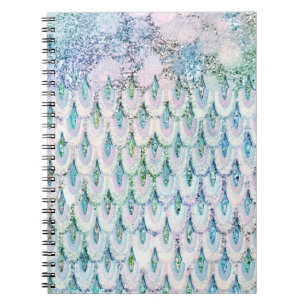 Iridescent teal Glitter Mermaid Fish Scales Spiral Notebook