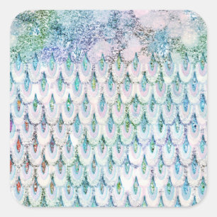 Iridescent teal Glitter Mermaid Fish Scales Square Sticker