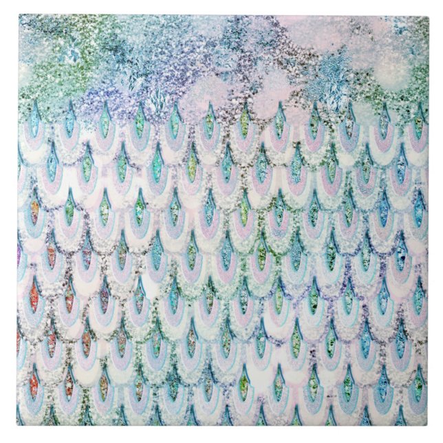 Iridescent teal Glitter Mermaid Fish Scales Tile (Front)