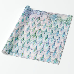 Iridescent teal Glitter Mermaid Fish Scales Wrapping Paper