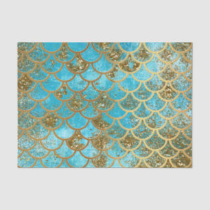 Iridescent Teal Gold Glitter Mermaid Fish Scales Tissue Paper