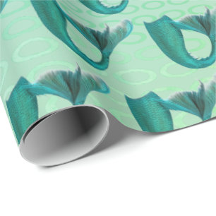 Iridescent Teal Mermaid tails Pattern Wrapping Paper