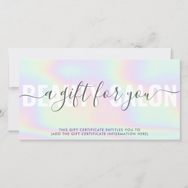 Iridescent trendy gradient rainbow salon gift card (Front)