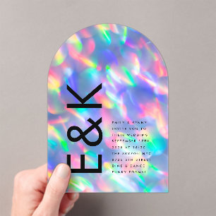 Iridescent Ultra Modern Monogram Wedding Acrylic Invitations