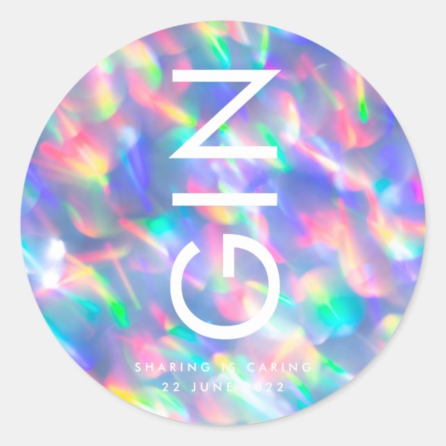 Iridescent Ultra Modern Monogram Wedding Classic Round Sticker (Front)