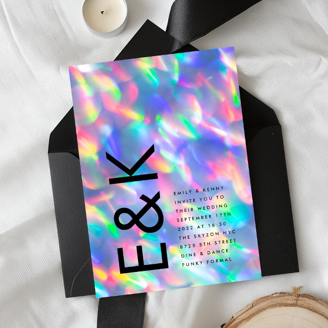 Iridescent Ultra Modern Monogram Wedding Invitation (Creator Uploaded)