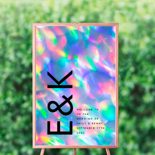 Iridescent Ultra Modern Monogram Wedding Poster