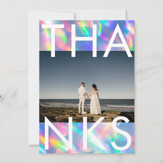 Iridescent Ultra Modern Monogram Wedding Thank You Card (Front)