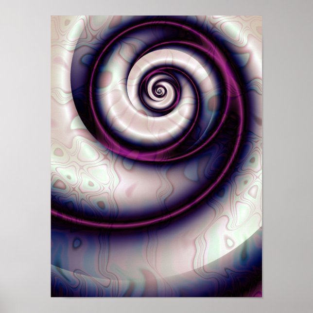 Iridescent Violet Spiral Abstract Fractal Art Poster (Front)