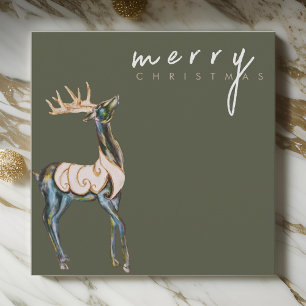 Iridescent Watercolor Reindeer Merry Christmas  Holiday Card