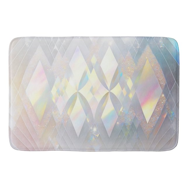 Iridescent White Diamond Pattern Bath Mat (Front)