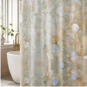 Iridescent White Pearl Bubble Opalescent Cream Shower Curtain