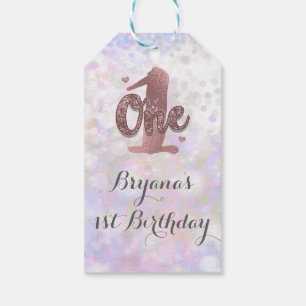 Iridescent White Sparkle Glam 1st Birthday Favour Gift Tags