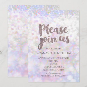 Iridescent White Sparkle Glam Party Invitations