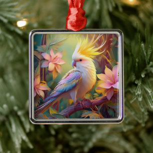 Iridescent Wing Cockatiel Fantasy Bird Metal Tree Decoration