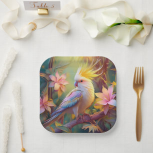 Iridescent Wing Cockatiel Fantasy Bird Paper Plate