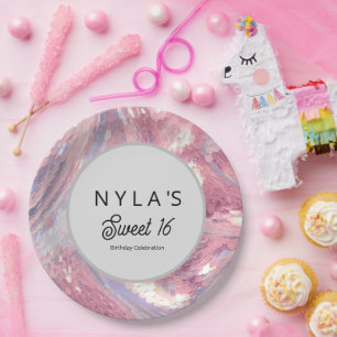 Iridesecent Pink and Purple Sequin Paper Plate