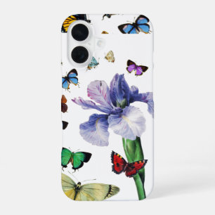 IRIS AMONG COLORFUL BUTTERFLIES White Floral iPhone 16 Case