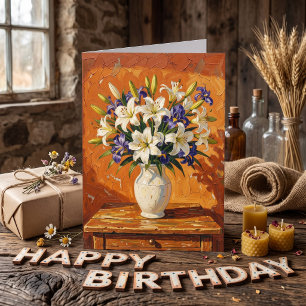 Iris and Lilies Happy Birthday Grandma Card