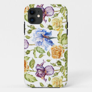 Iris and roses watercolor floral pattern Case-Mate iPhone case