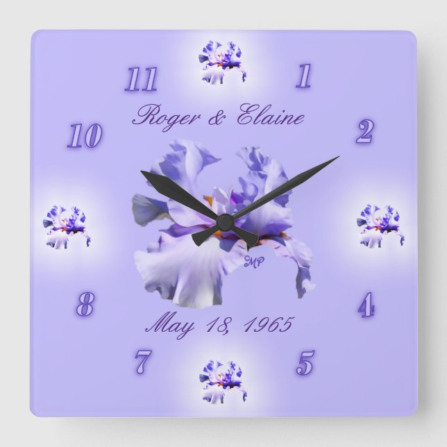Iris Anniversary Clock- customise & personalise Square Wall Clock (Front)