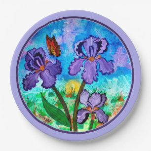 Iris at Sunrise (Lavender Trim) Paper Plates