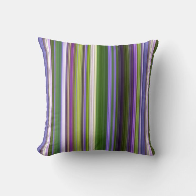 Iris Blossoms Purple and Green Stripe Cushion (Front)