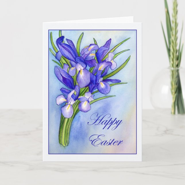 Iris Bouquet "Happy Easter" Greeting Card (Front)