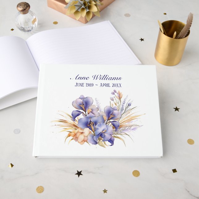 Iris Bouquet Memorial Service Guest Book (Front Open)