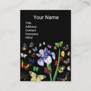 IRIS ,COLORFUL BUTTERFLIES Black Floral Monogram Business Card
