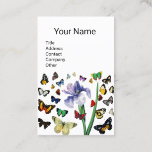 IRIS ,COLORFUL BUTTERFLIES White Floral Monogram Business Card