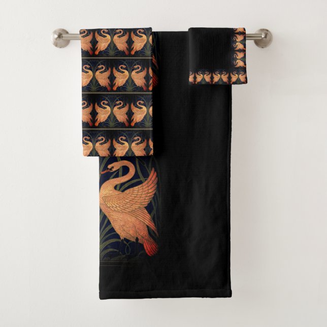  Iris Crane Black Peach Gold Bath Towel Set (Insitu)