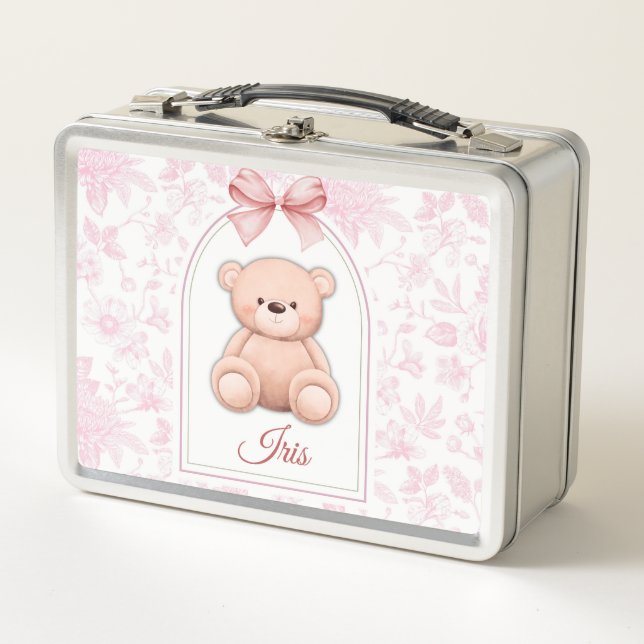 Iris | Custom Pink Teddy Bear Nursery Design  Metal Lunch Box (Front)
