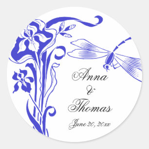 Iris & Dragonfly Royal Blue Wedding Stickers