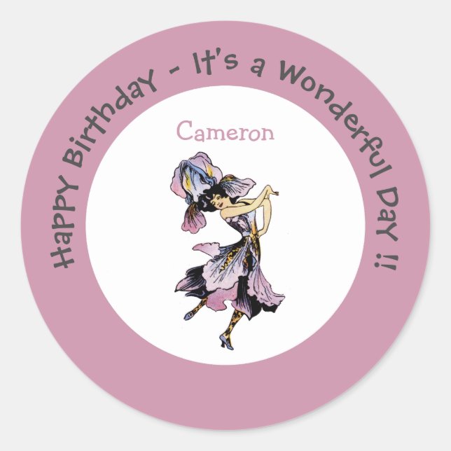 Iris - Fleur-de-Lis Whimsical Flower Party Supply Classic Round Sticker (Front)