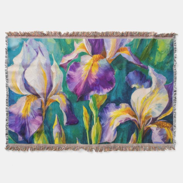 Iris Floral Botanical Painting  Throw Blanket (Front)