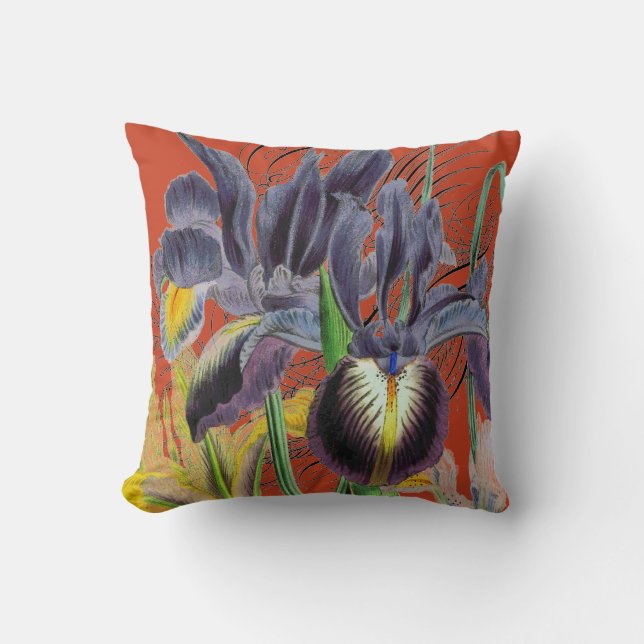 Iris Floral Fantasy Red 2.0 Cushion (Front)