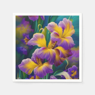 Iris Floral Purple and gold blue green leaves Napkin
