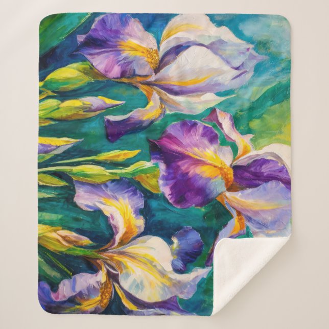 Iris Floral Sherpa Blanket (Front)