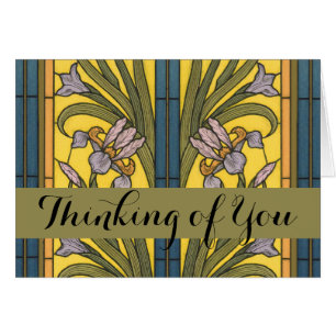 Iris Flower Art Nouveau Stained Glass Blue Gold