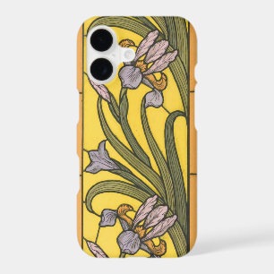 Iris Flower Art Nouveau Stained Glass Blue Gold