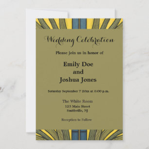 Iris Flower Art Nouveau Stained Glass Blue Gold Invitation