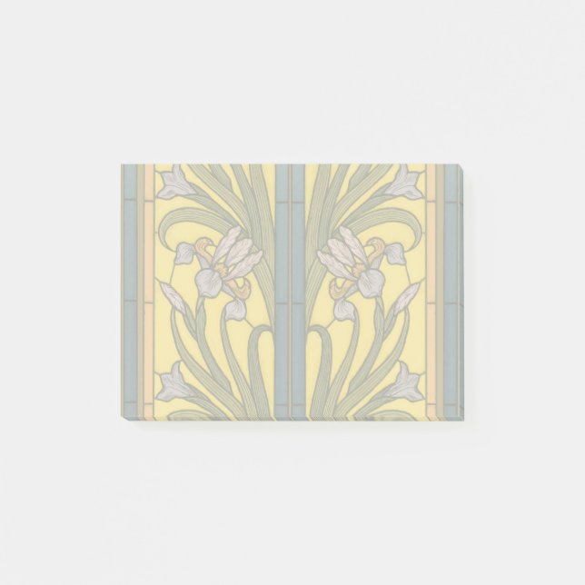 Iris Flower Art Nouveau Stained Glass Blue Gold Post-it Notes (Front)