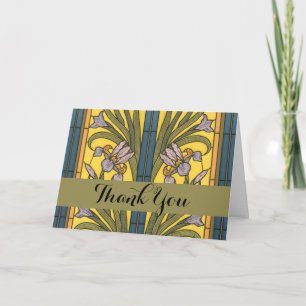 Iris Flower Art Nouveau Stained Glass Blue Gold Thank You Card