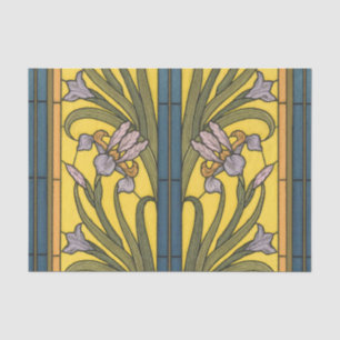 Iris Flower Art Nouveau Stained Glass Blue Gold Tissue Paper