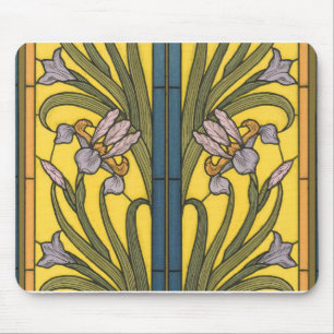 Iris Flower Art Nouveau Stained Glass Pattern Mouse Pad