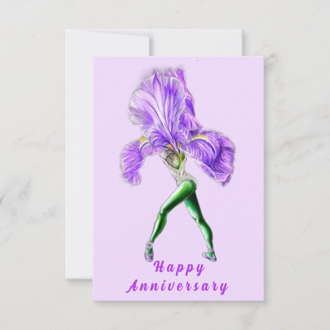 Iris Flower Ballet Dancer Anniversary Card (Front)